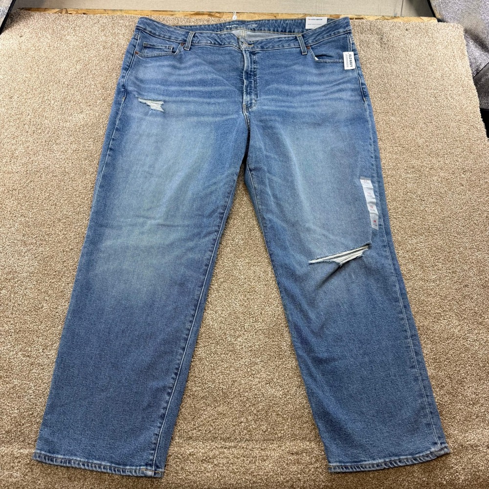 Old Navy OG Loose High-Rise Distressed Jeans Women 26 Medium Wash Blue NEW Plus